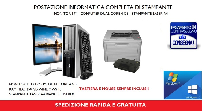 Computer completo di stampante Laser A4 e Monitor 19